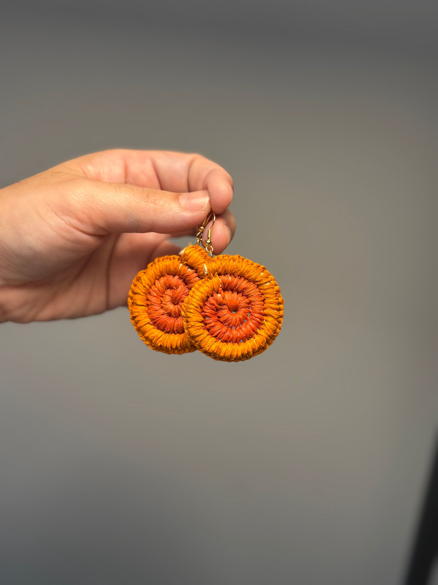 Regular Two-Tone Woven Orange Earrings (Orange/Burnt Orange)