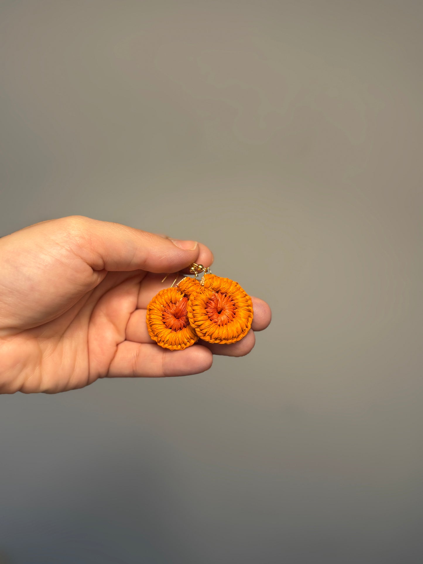 Mini Two-Tone Woven Orange Earrings (Orange/Burnt Orange)