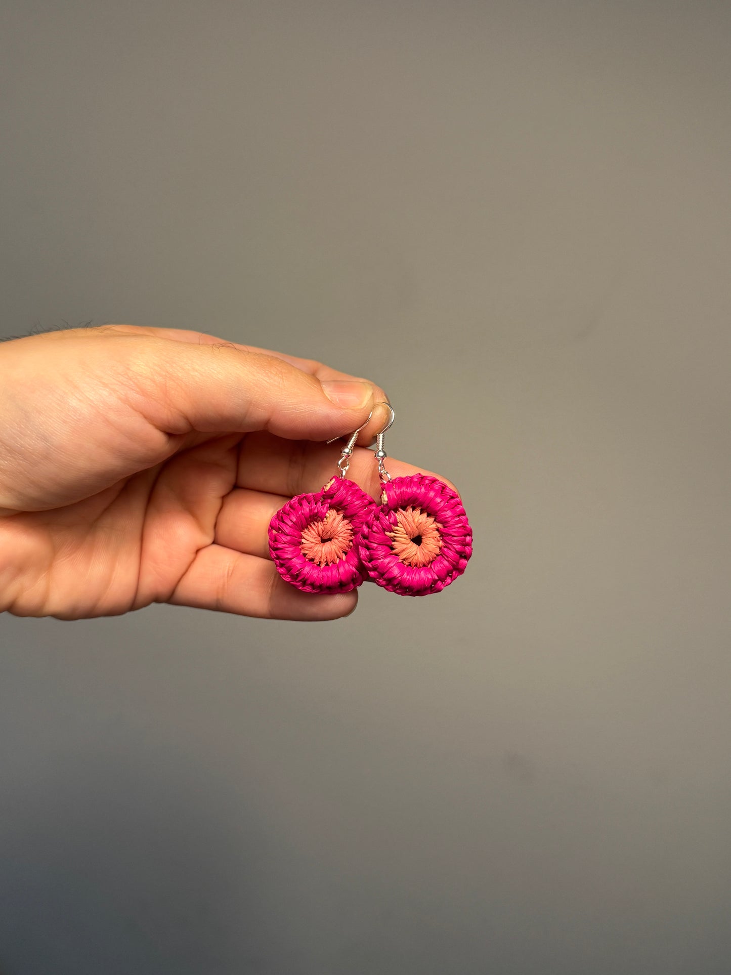 Mini Two-Tone Woven Pink Earrings (Fuchsia/Pink)
