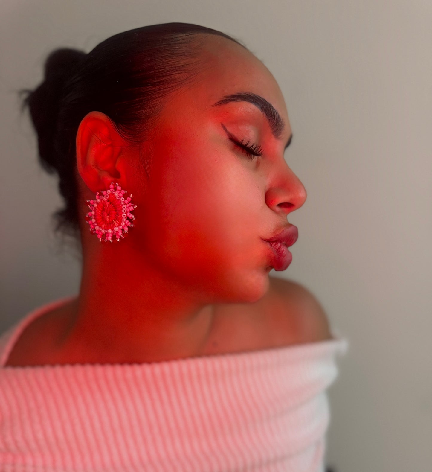 Pink & Red Beaded Woven Mini Earrings