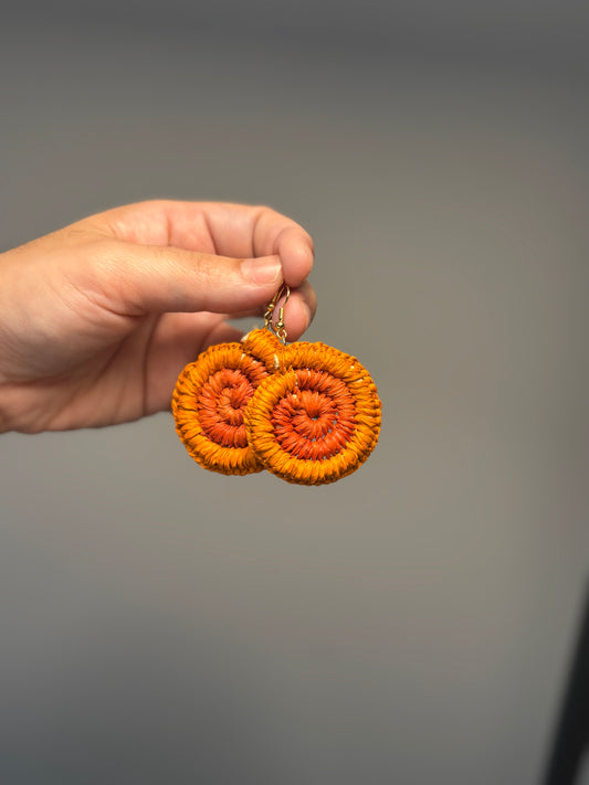 Regular Two-Tone Woven Orange Earrings (Orange/Burnt Orange)