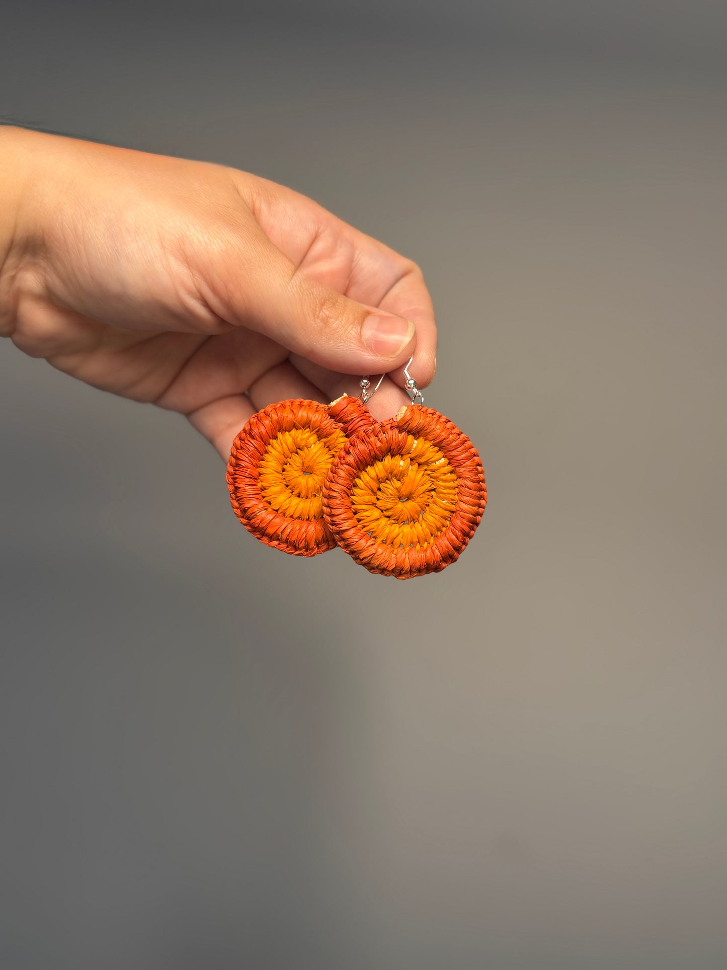 Regular Two-Tone Woven Orange Earrings (Burnt Orange/Orange)