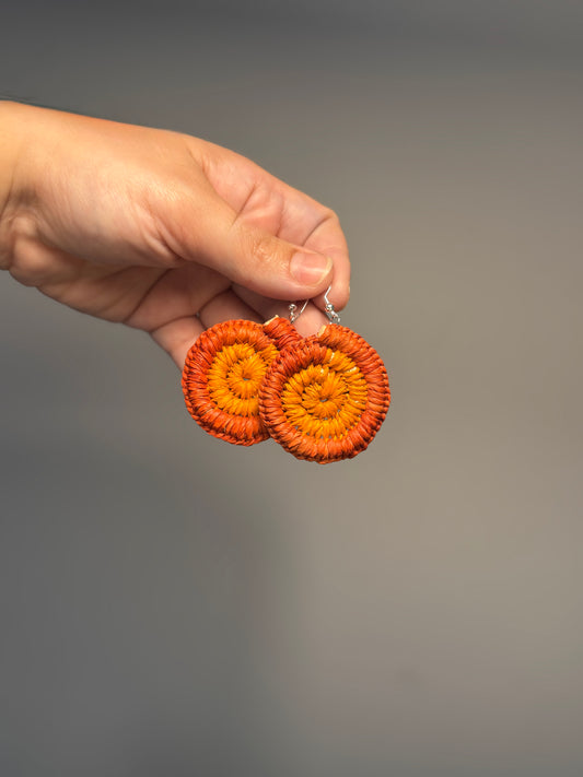 Regular Two-Tone Woven Orange Earrings (Burnt Orange/Orange)