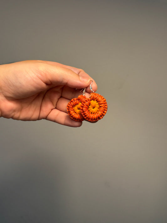 Mini Two-Tone Woven Orange Earrings (Burnt Orange/Orange)