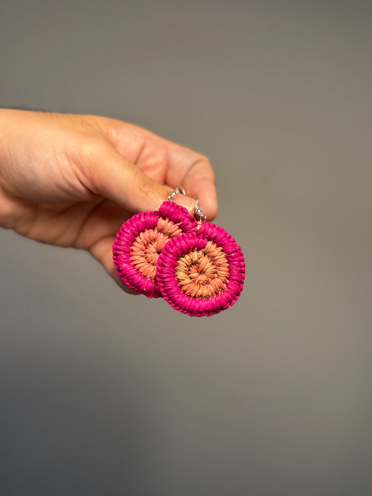 Regular Two-Tone Woven Pink Earrings (Fuchsia/Pink)