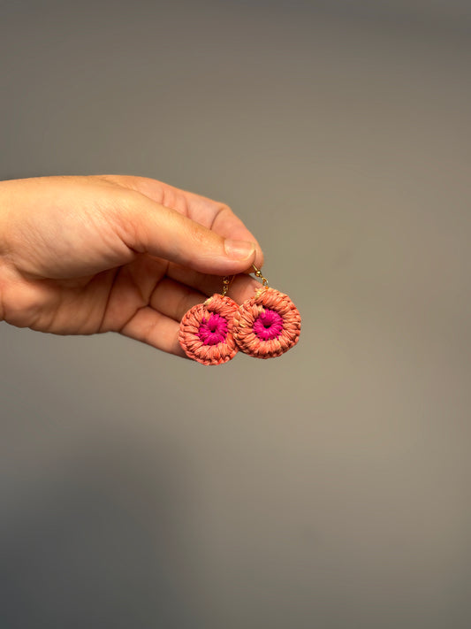 Mini Two-Tone Woven Pink Earrings (Pink/Fuchsia)