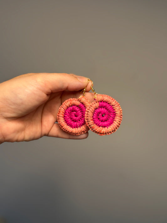 Regular Two-Tone Woven Pink Earrings (Pink/Fuchsia)