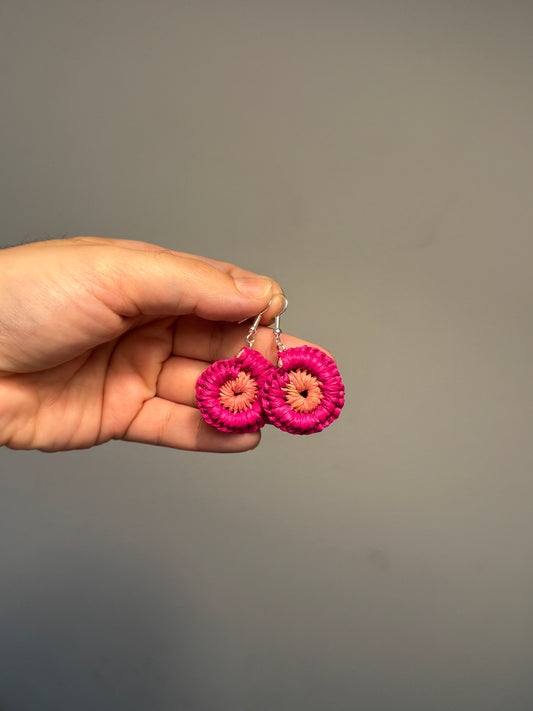 Mini Two-Tone Woven Pink Earrings (Fuchsia/Pink)