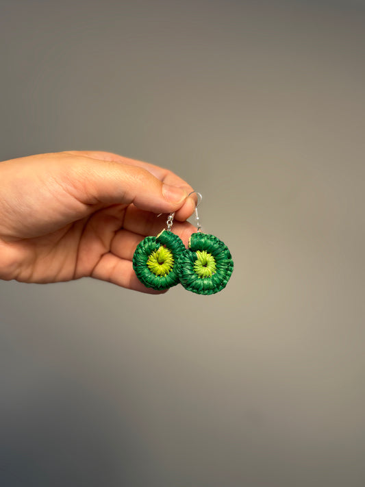 Mini Two-Tone Woven Green Earrings (Dark Green/Green)