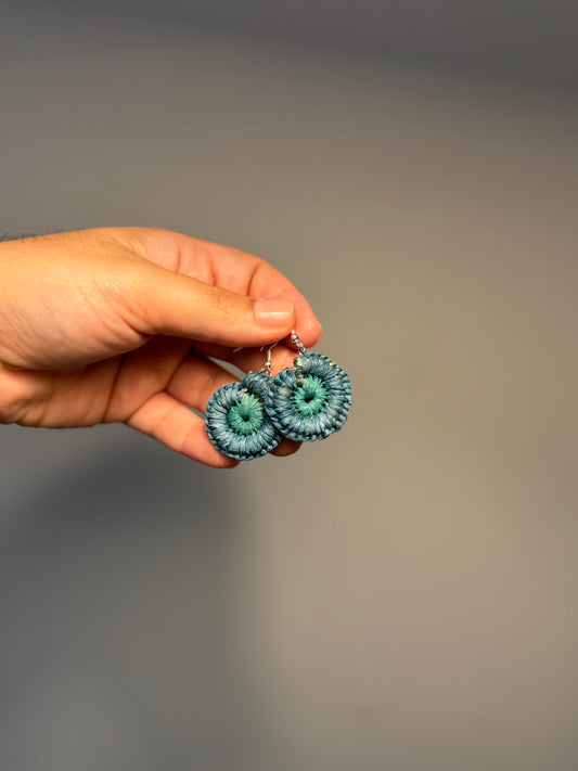 Mini Two-Tone Woven Blue Earrings (Blue/Aqua)