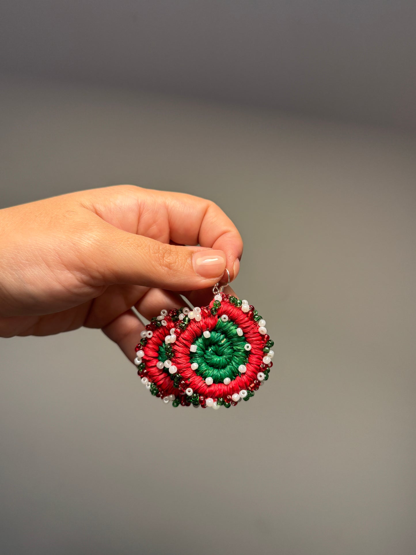Regular Christmas Beaded Woven Earrings (Red/Green)
