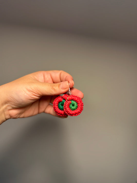 Mini Christmas Woven Earrings (Red/Green)