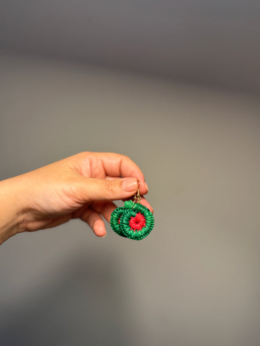 Mini Christmas Woven Earrings (Green/Red)