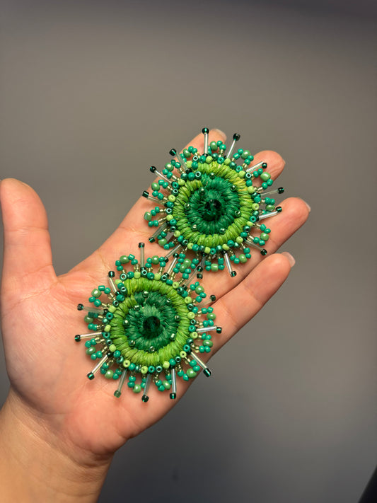 Green Forest Woven Beaded Earrings Regular