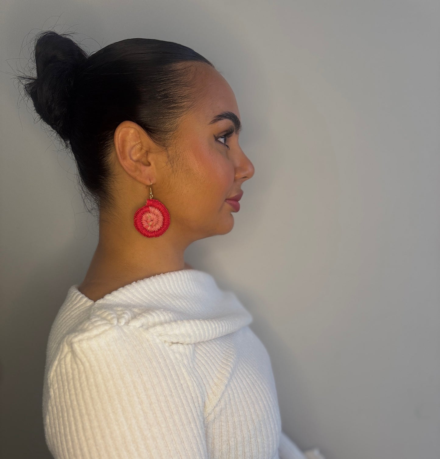 Red & Pink Regular Woven Earrings