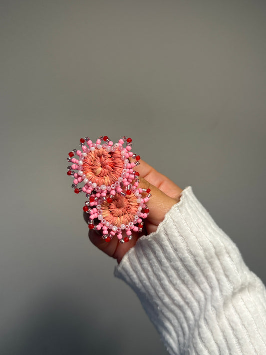 Pink & Red Beaded Woven Mini Earrings