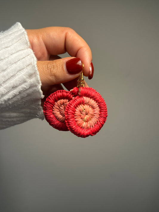 Red & Pink Regular Woven Earrings