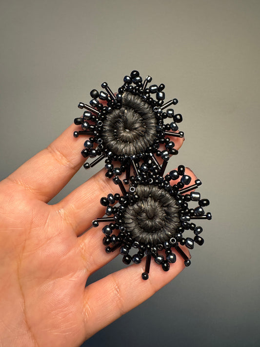 Black Beaded Mini Woven Earrings
